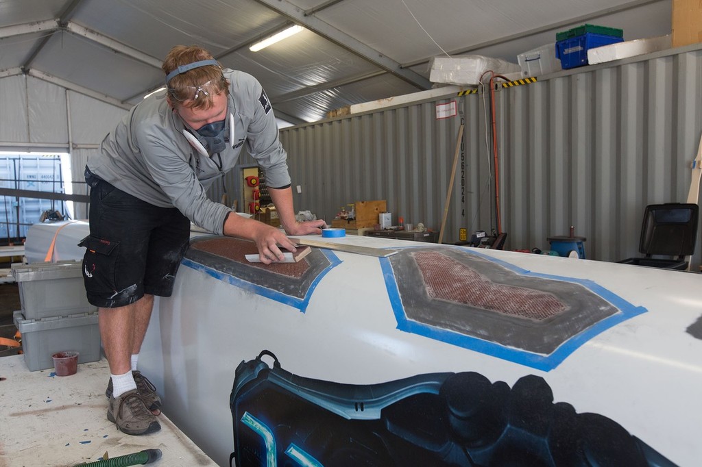 China Team repairs after mooring incident © ACEA - Photo Gilles Martin-Raget http://photo.americascup.com/